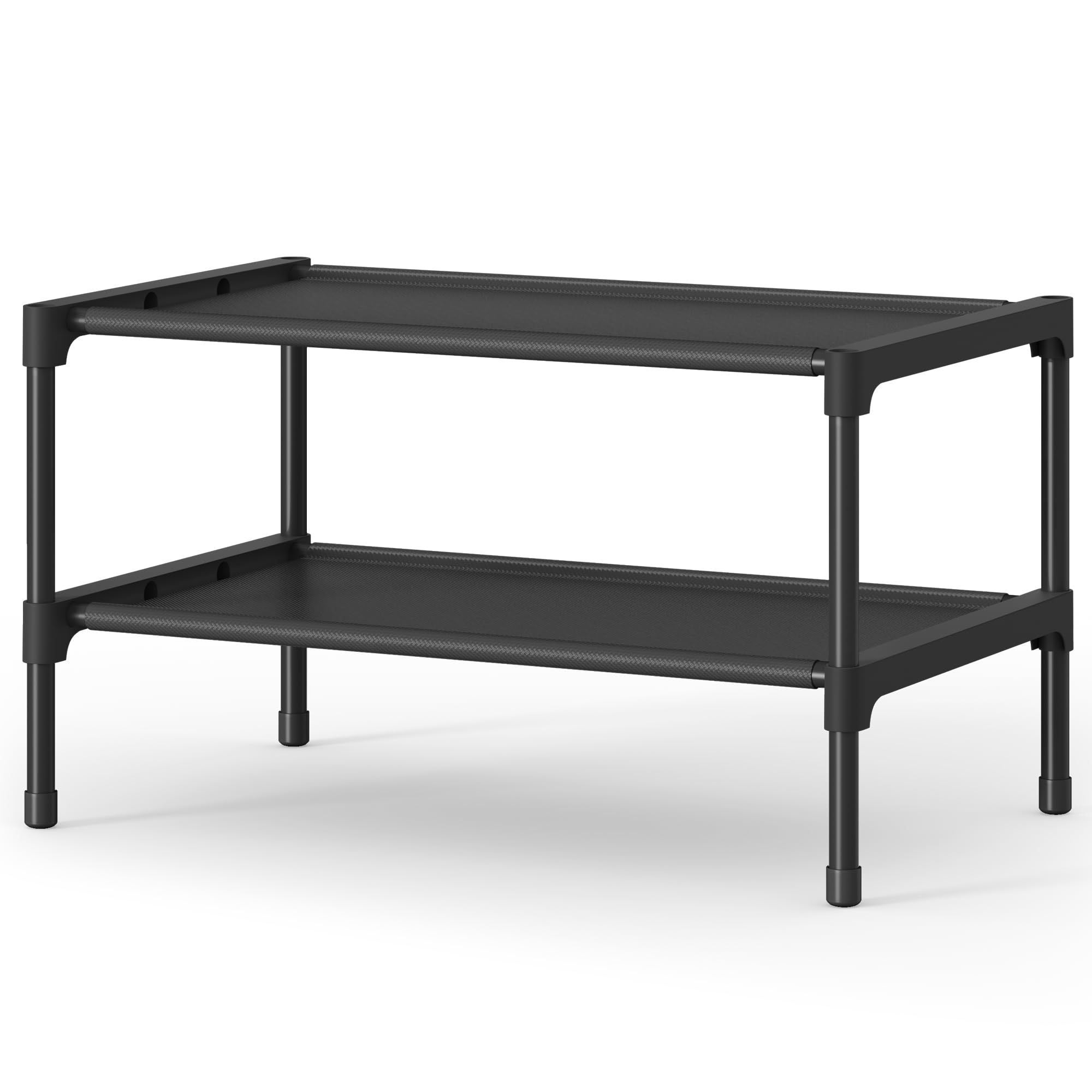SONGMICS Shoe Rack, 2-Tier Shoe Storage Organizer, Space-Saving, 11.7 x 16.5 x 12.2 Inches, Entryway, Metal Frame, Non-Woven Fabric Shelves, Ink Black ULSH012BH01
