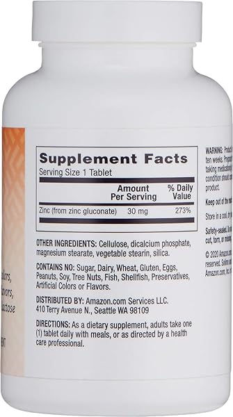 AMAZON BRAND – SOLIMO ZINC 30MG, UNFLAVORED, 300 TABLETS, TEN MONTH SUPPLY