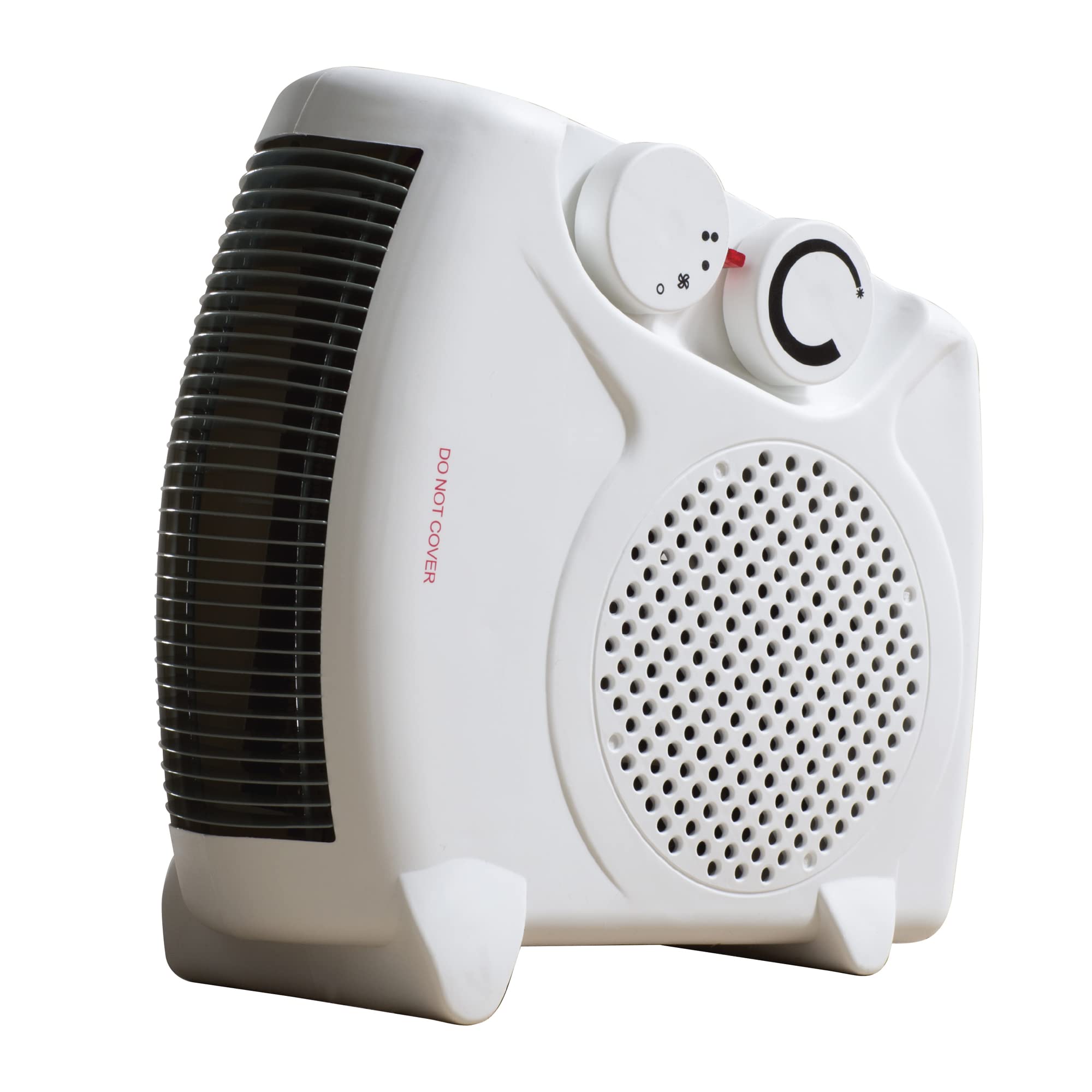 Daewoo Electric Fan Heater Upright and Flat Portable Heater With Carry Handle Safety Cut-Out Feature Adjustable Control & Fan Only Setting 2000W - White