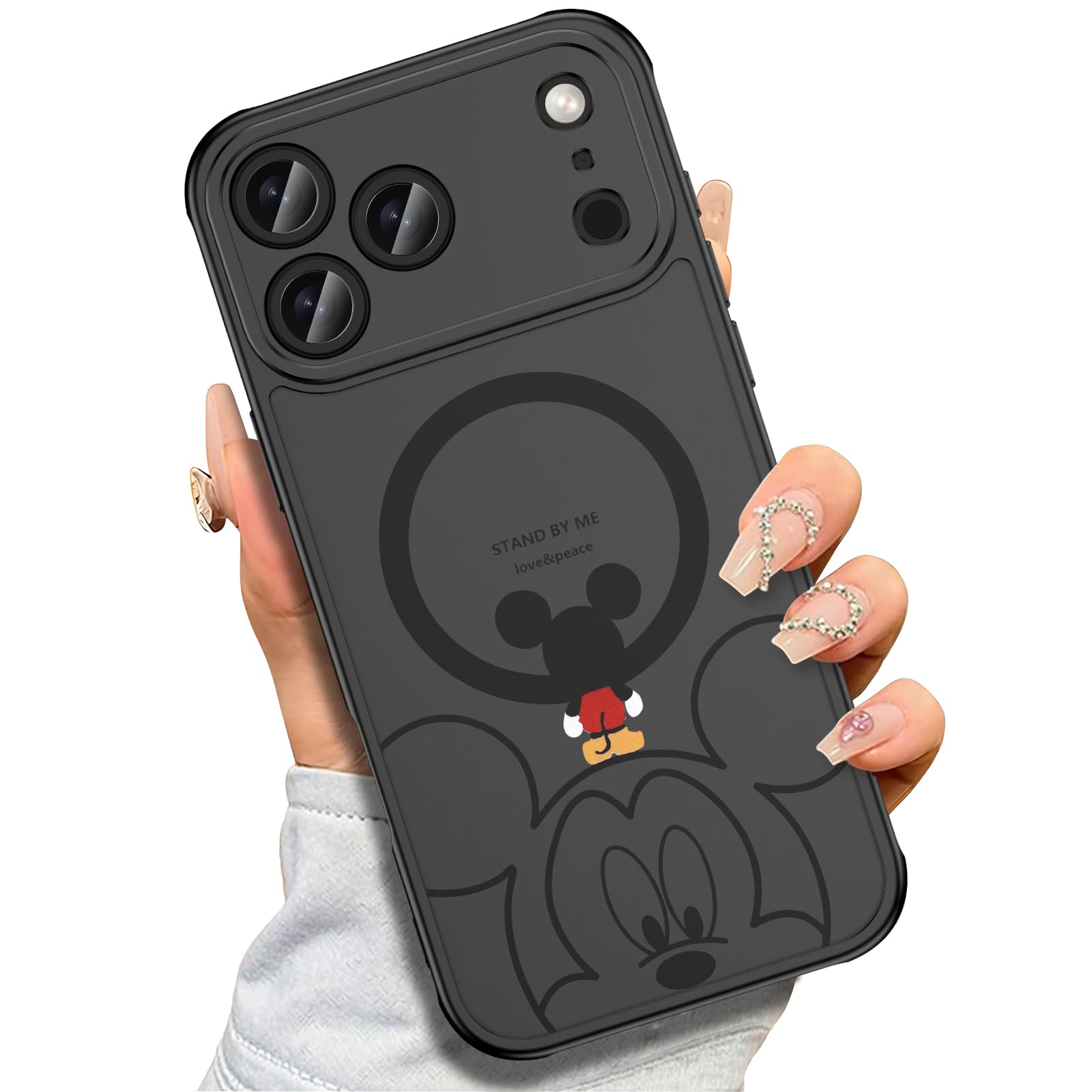 Lastma Case for iPhone 17 Pro [Compatible with MagSafe], Cute Design Magnetic Black Translucent Frosted Matte Soft TPU Bumper Hard PC Back Protective Case with Camera Protection - B-Mic
