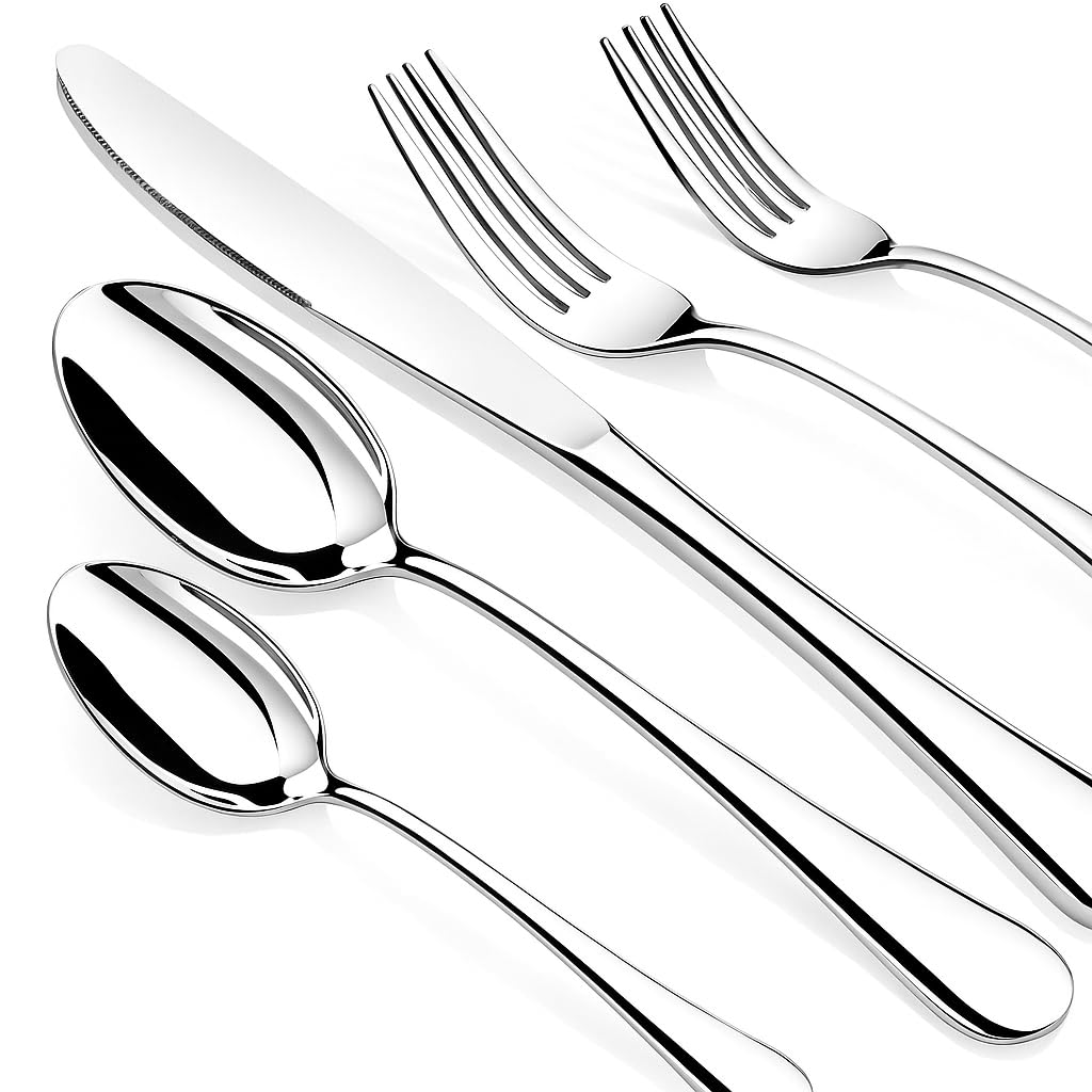 Photo 1 of 60 Piece Silverware Set for 12, Premium Stainless Steel Flatware Set, Eating Utensil Sets with Steak knives, Cutlery Tableware Service Include Fork Knife Spoon Set, Mirror Polished