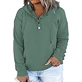 VISLILY Women's-Plus-Size-Hoodies Buttons Collar Hooded Sweatshirts Drawstring Pullover Tops with Kangaroo Pocket XL-4XL