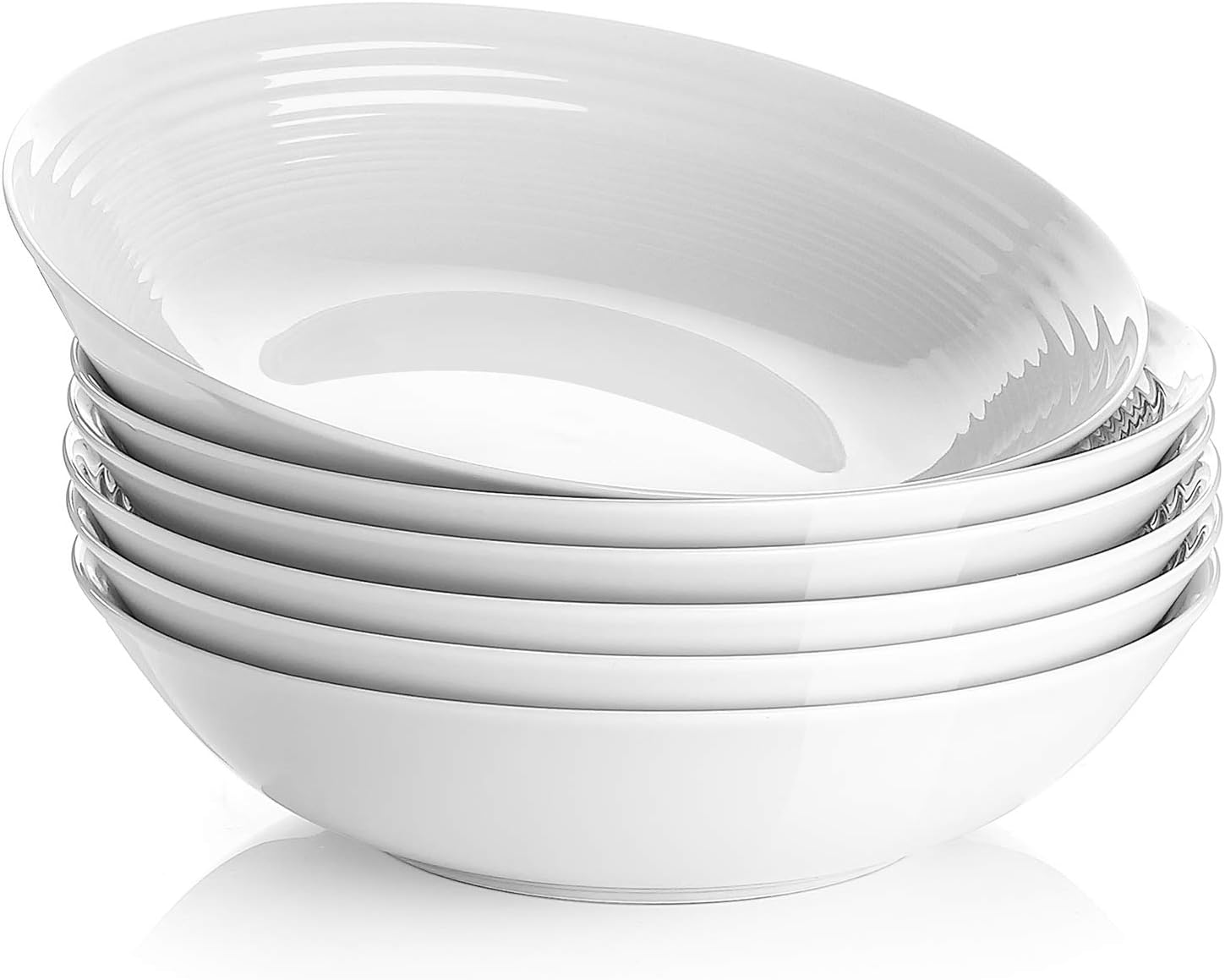 Y YHY Pasta Bowls Set of 6, 765ml Salad Bowl White in Porcelain, Soup Bowl Set, Wide and Shallow, Spiral Pattern