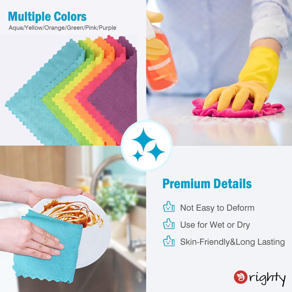 Orighty Microfiber Cleaning Cloth, 24 Pack Highly Absorbent Cleaning Rags, Household Cleaning Supplies, Reusable Lint Free Cloths Microfiber Rag for House, Kitchen, Car Care, 11.5 x11.5 inch