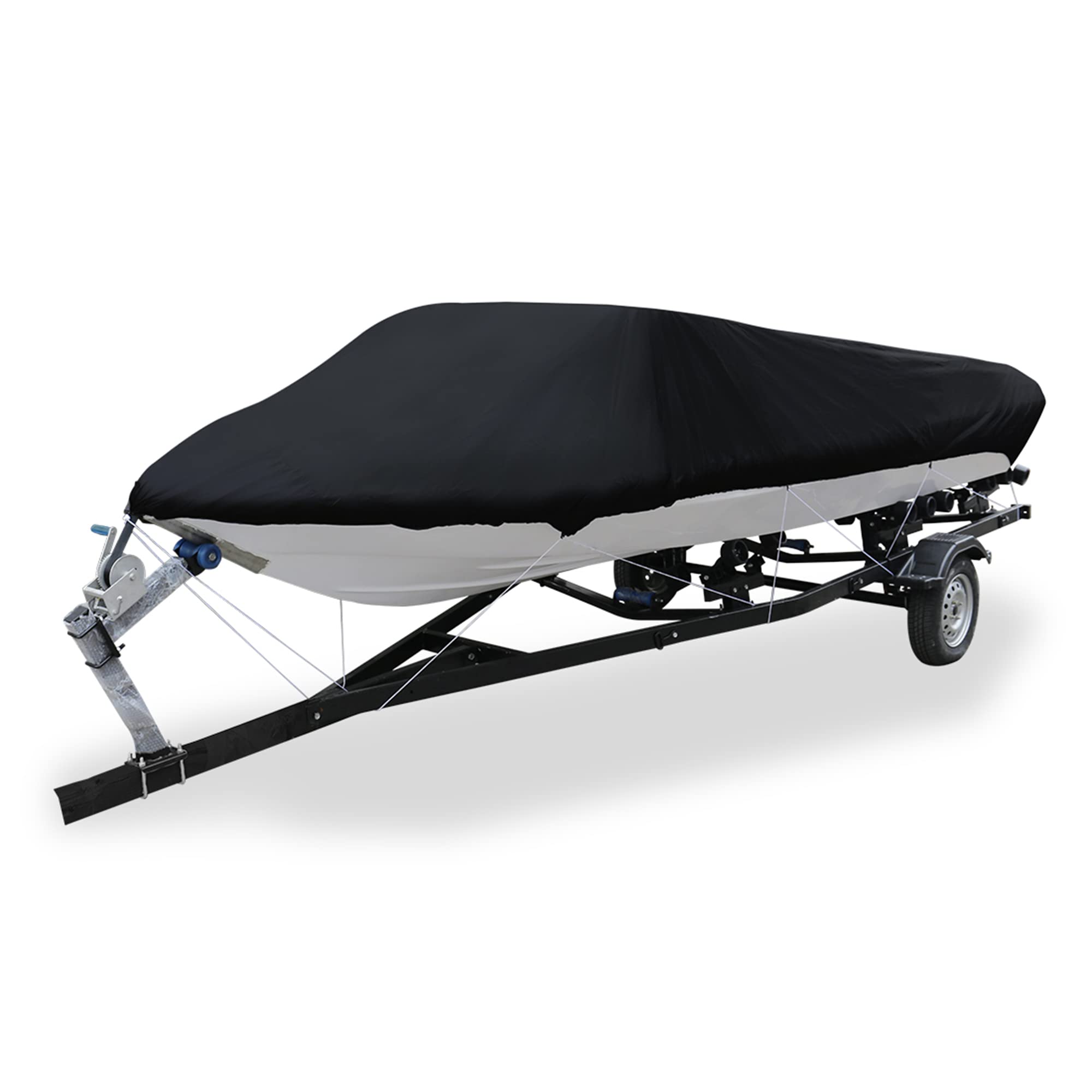 A ABSOPRO Trailerable Boat Cover 16-18ft V-Hull Runabouts Cover 210D Black