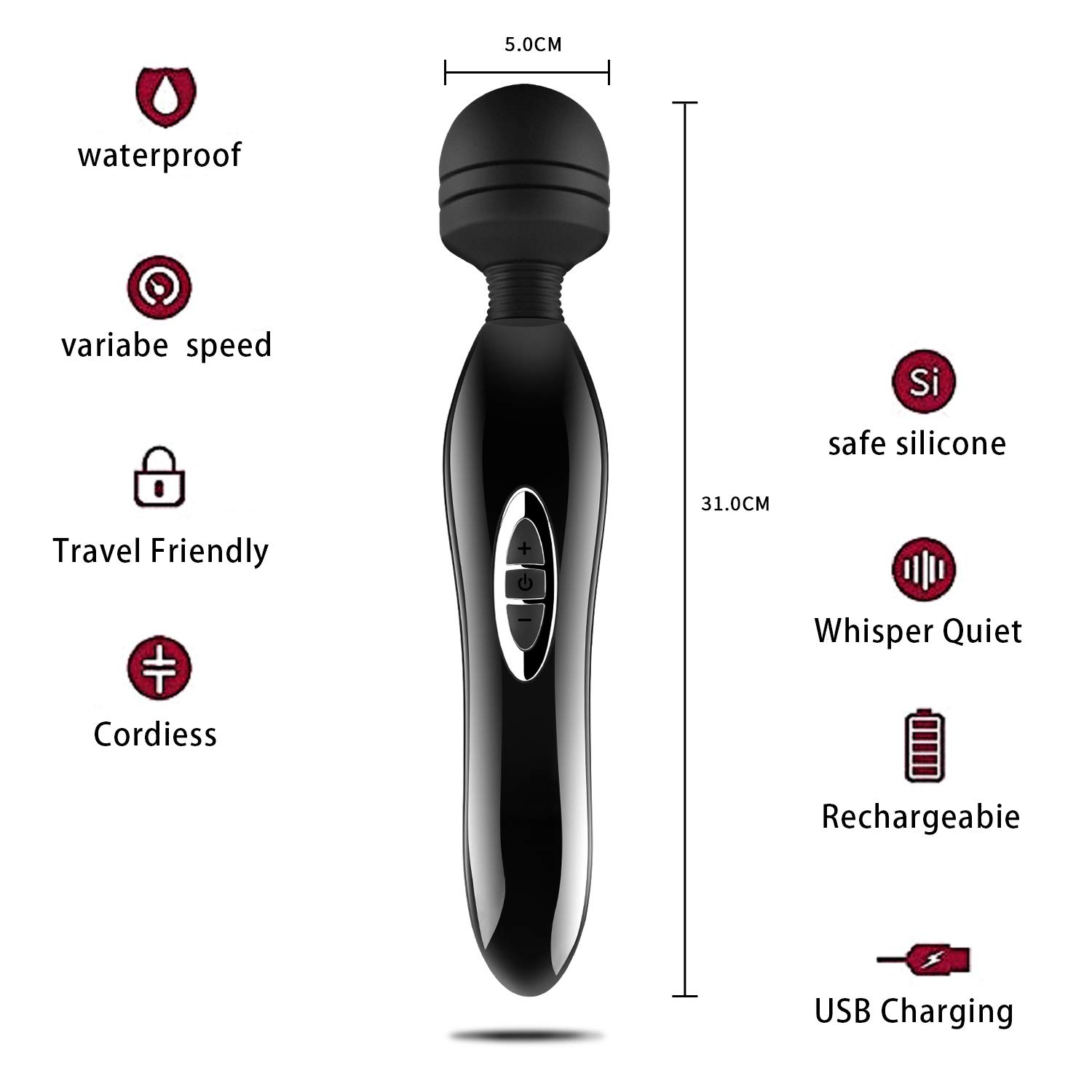 Cordless Wand Massager,Rechargeable Electric Massage Stick for Deep Muscles Pain Relief (Muscle Aches & Personal Sports Recovery)