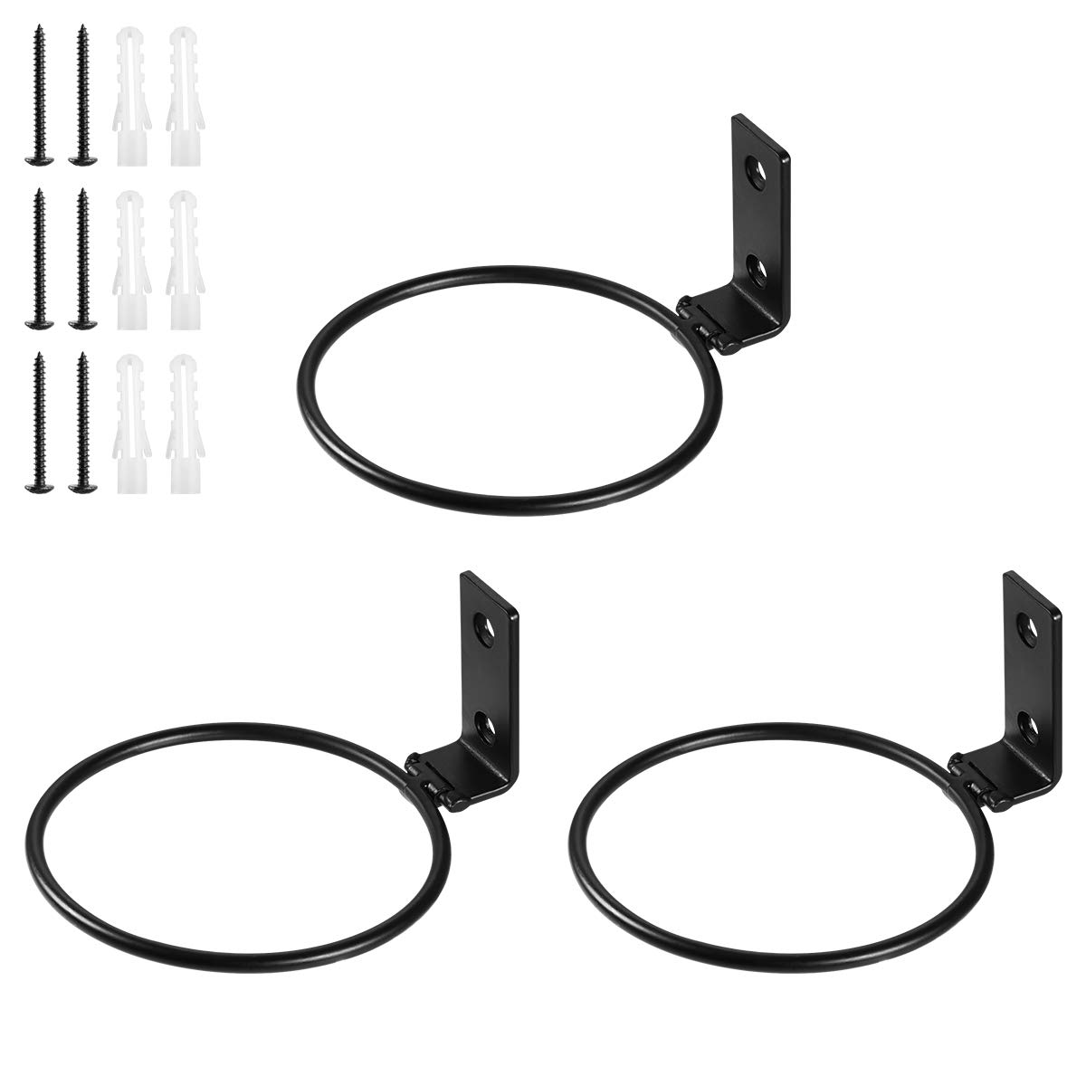 BESTonZON 3Pcs Flower Pot Holder Ring, Wall Mounted Metal Bracket with Screws, for Holding Planters and Flower Pots, Ring Over the Deck Adjustable