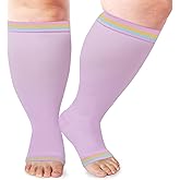 LOUSGUTA Open Toe Plus Size Compression Socks for Women & Men 15-20 mmhg Toeless Wide Calf Compression Support Knee High Socks