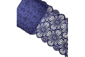 MSCFTFB 5 Yards Width 7 Inch Vintage Oval Pattern Stretch Lace Trim Fabric Elastic Lace Flowers Ribbon for Garment Craft Embellishment Wedding Garters Baby Shower Table Decorations (Royal Blue)
