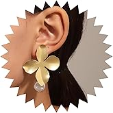 YienDoo Boho Big Flower Drop Earrings Vintage Gold Floral Petal Dangle Earrings Statement French Flower Pearl Drop Earrings Studs Wedding Bridesmaid Earrings Jewelry for Women