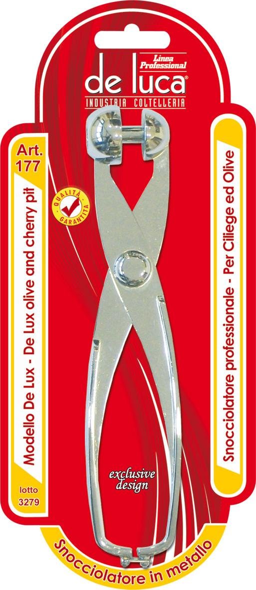 De Luca Cherry Olive Pitter, Silver, Metal Handle