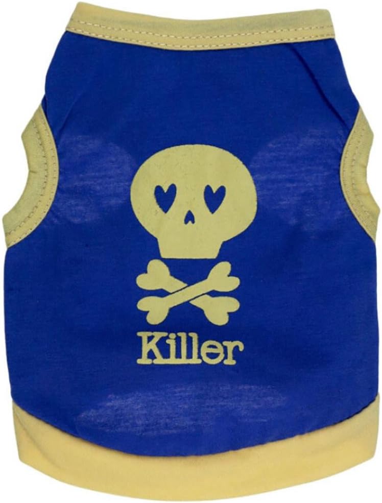 Pet Clothes, Hmeng Skull Killer Printed T-shirt Puppy Cat Cotton Vest Harness Sleeveless Summer Dog Clothes For Small Dogs (XS, Blue)