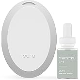 Pura Mini Smart Fragrance Diffuser for Small Spaces Adjustable Smart Home Device with LED Light & Automatic Vial Detection - Includes 1 Scent Refill; White Tea no.1