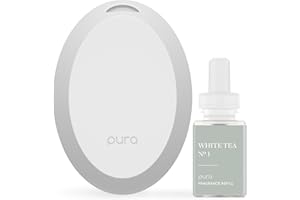 Pura Mini Smart Fragrance Diffuser for Small Spaces Adjustable Smart Home Device with LED Light & Automatic Vial Detection - Includes 1 Scent Refill; White Tea no.1