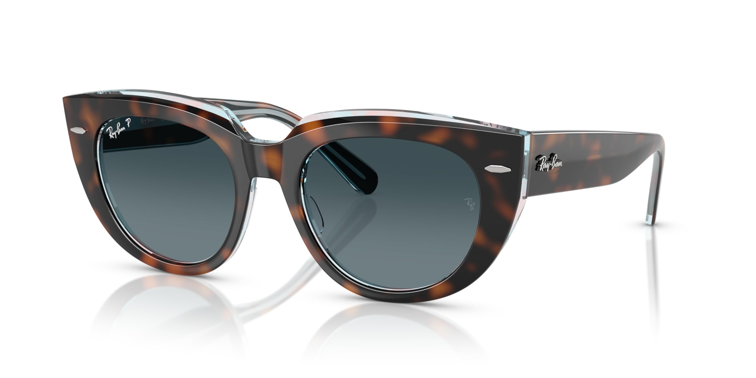 Ray-Ban RB2286 Doreen Sunglasses, Dark Havana On Transparent Multicolor/Blue Gradient Polarized, 52 mm