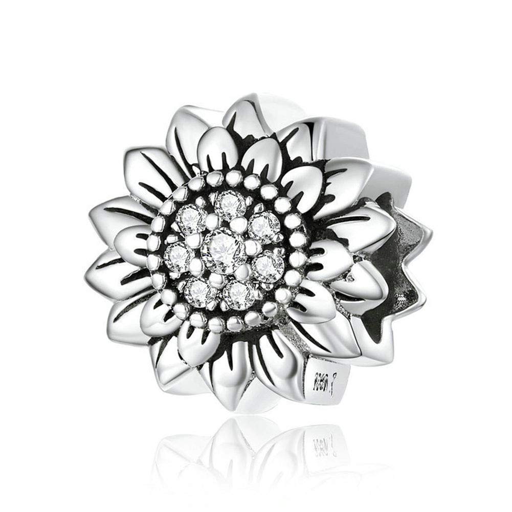 Sunflower Charm 925 Sterling Silver Smile Charm Family Charm Love Charm Birthday Charm for Pandora Charm Bracelet (Sunflower A)