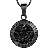 Pentagram Pentacle Wiccan Necklace -Star Satanic Pendant 316L Stainless Steel Traditional Seal of Solomon Tetragrammaton Eliphas Levi's Pentagra Wicca Punk Retro Jewelry