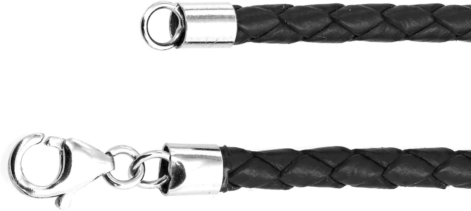 Bling Jewelry Black Genuine Leather Braided Weave Necklace Pendant Cord For Women For Men Teen .925 Silver Lobster Claw Clasp 24 Inch - Image 3
