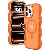 Amzfield Magnetic for iPhone 16 Pro Case, Compatible with Magsafe Wavy Frame Cute Translucent Matte Hard Back Silicone Bumper Shockproof Phone Case for Women Girls, Cosmic Orange