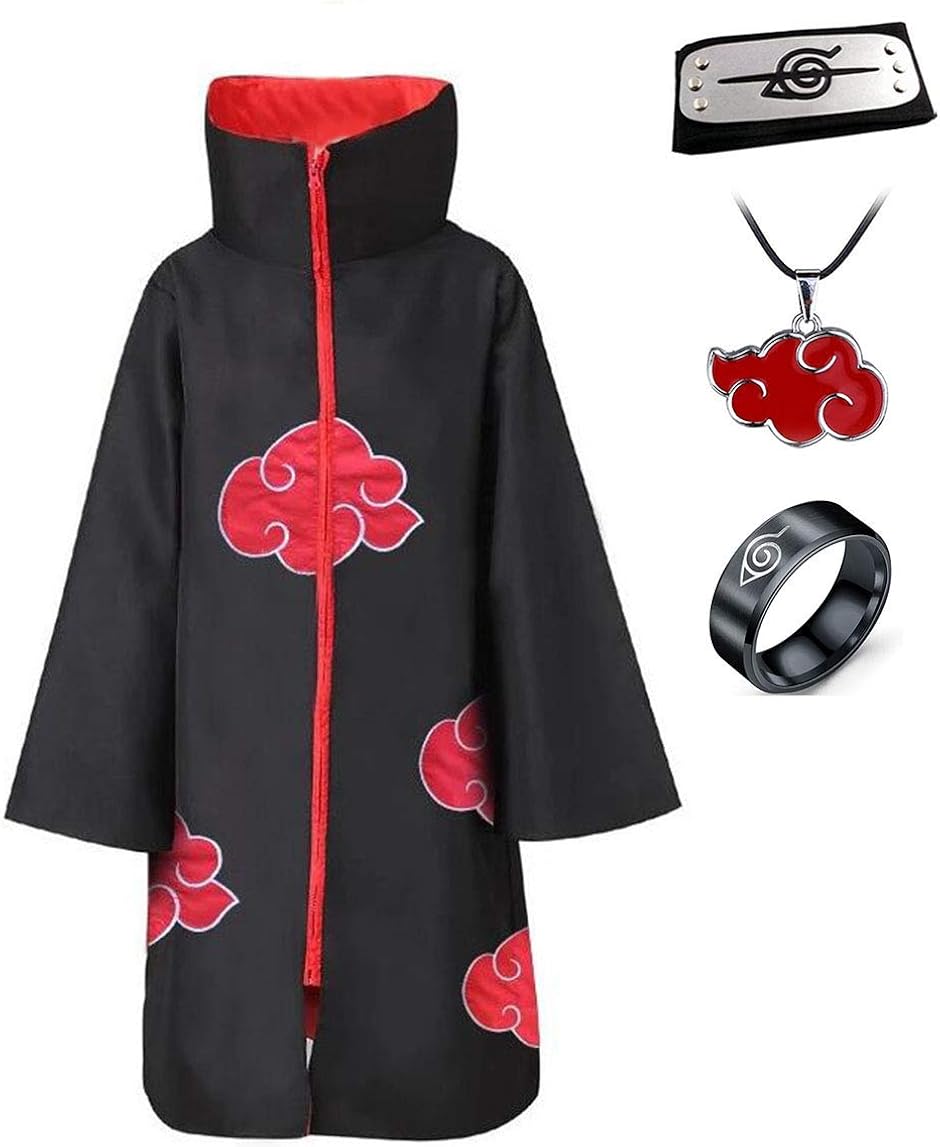 Anime Naruto Akatsuki/Uchiha Itachi Cosplay Halloween Christmas Party Costume Cloak Cape with Headband Necklace Ring