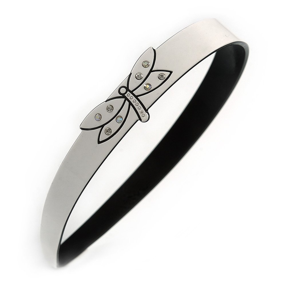 White/Black Acrylic Alice/Hair Band/HeadBand with Crystal Dragonfly Motif