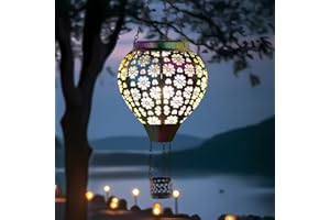 Stargarden Hot Air Balloon Solar Lantern, Flower Hollow Out Lanterns Decorative Outdoor, Colorful Hot Air Balloon Handmade Lighting Products, Metal Solar Hanging Lights Outdoor for Yard