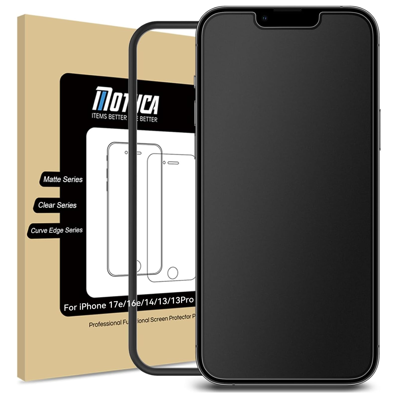 Photo 1 of Mothca Matte Glass Screen Protector for iPhone 17e / iPhone 16e / iPhone 14 / iPhone 13 / iPhone 13 Pro [6.1 Inch] Anti-Glare & Anti-Fingerprint Tempered Glass [Easy Installation Frame] Smooth as Silk
