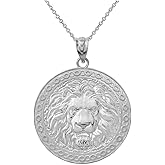 Animal Kingdom Bold 925 Sterling Silver Lion Head Medallion Round Pendant Necklace