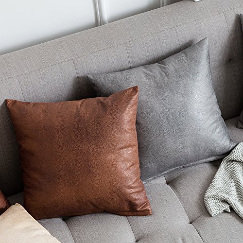 MIULEE Pack of 2 Decorative Faux Leather Modern Pillow Covers Square