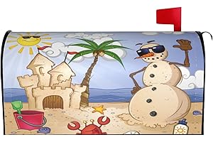 VARUN Magnetic Mailbox Cover Funny Snowman with Sunglasses Post Box Cover Wrap Ocean Tropic Beach Cartoon Painting Decoration Garden Outdoor Standard Size 21 x 18 in