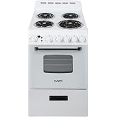 Avanti Electric Range Oven Compact Design, 2.1-Cu.Ft. Capacity with 4 Coil Burners, Framed Glass Oven Door, Storage Drawer and Broiler with Pan, 20-Inch, White