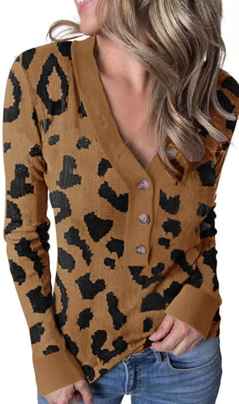 MEROKEETY Women's Long Sleeve V Neck Ribbed Button Knit Sweater Solid Color Tops at  Women’s Clothing store
