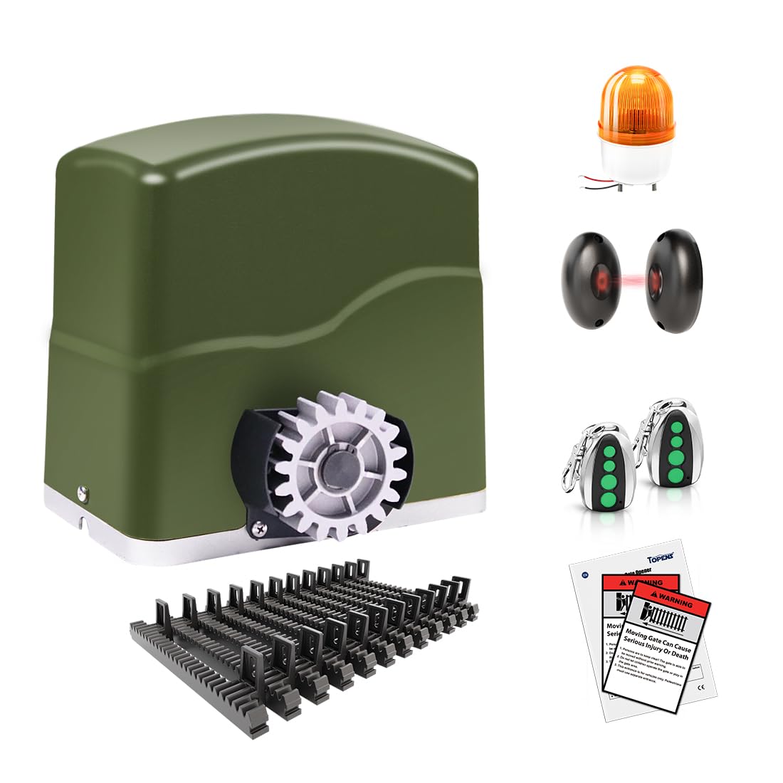 TOPENS RK700T Automatic Sliding Gate Opener Rack Drive Electric Gate Motor for Heavy Driveway Slide Gates Up to 700kg, Security Gate Operator AC Powered with Gear Rack, Beacon and Photo Sensor