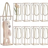 BENECREAT 10 Sets Transparent Plastic Gift Box, 2.8x2.8x8.3 Inch Clear PET Plastic Favor Box, Rectangle Candy Box with Golden Borders and Cord for Bridal Gift Wrapping Packaging