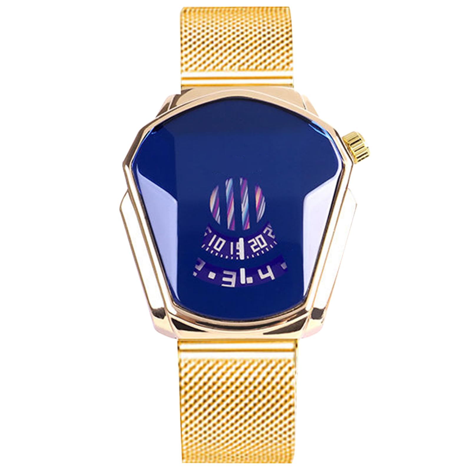 RORIOS Men's Quartz Analogue Watch Creative Watches Wrist Watches Mesh Stainless Steel Sports Watch Man Watch, Blue Gold, Bracelet