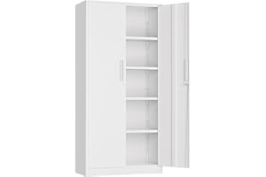 Incbruce 72” Metal Storage Cabinet, Locking Tall Steel Storage Cabinet with 2 Doors and 4 Adjustable Shelves for Garage, Home, Office (White)