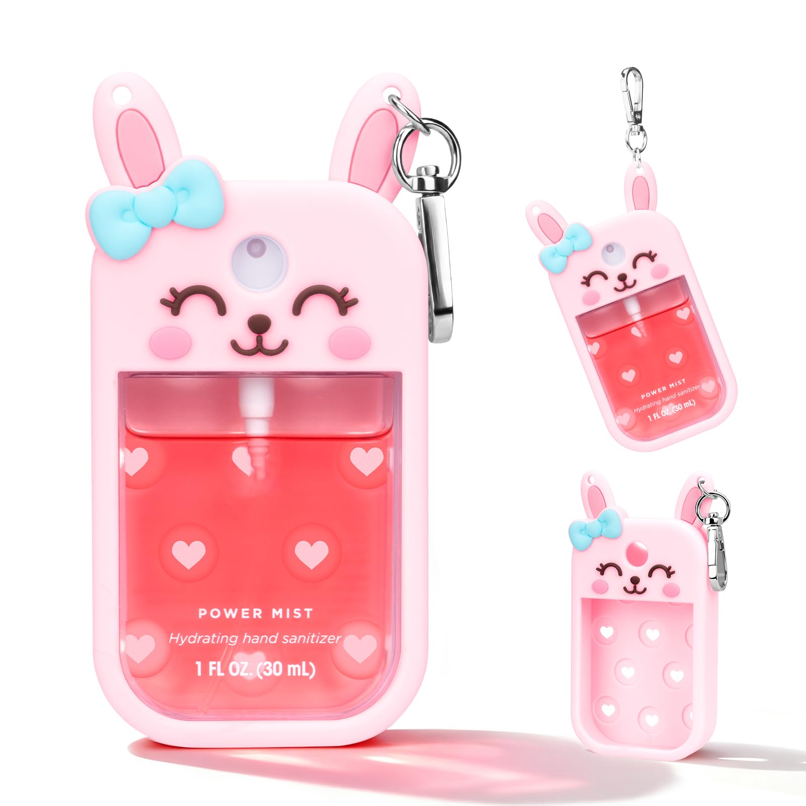 Kivzex Bunny Silicone Case for Touchland Hand Sanitizer Spray with Keychain Holder, Compatible with Power Mist & Glow Mist 1 FL Oz/30ML for Touchland Case, Easter Cute Travel Cover Sleeve Pink