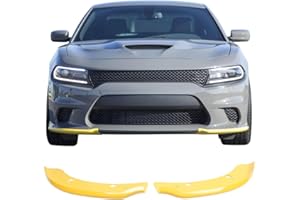 IKON MOTORSPORTS, Front Lip Protector Compatible with 2015-2023 Dodge Charger Scat Pack & SRT, Yellow Lower Lip Guard Pair, 2016 2017 2018