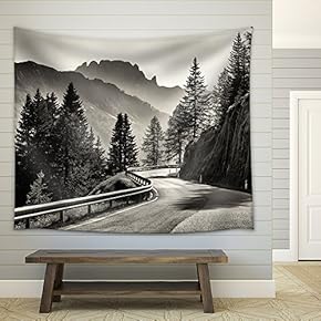 Country Road at The European Alps - Fabric Wall Tapestry Home Decor - 51x60 inches