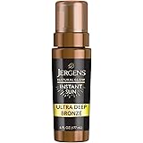 Jergens Sunless Tanning Mousse, Natural Glow Instant Sun, Cruelty Free, Quick Self Tanner Foam, in Deep Bronze 6 oz