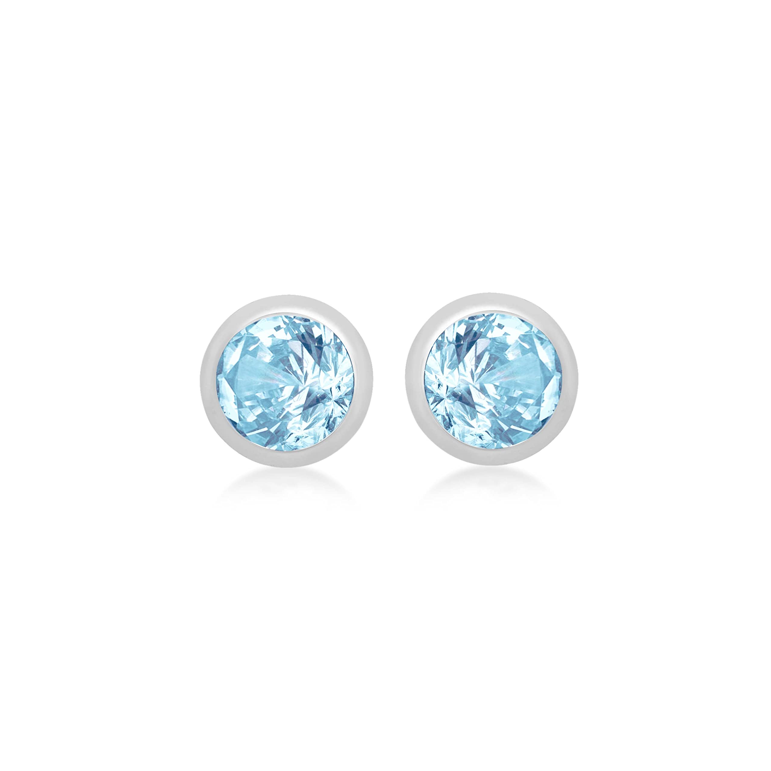 Tuscany Silver Women's Sterling Silver Stud Earrings - Aqua CZ March Birthstone - 4mm
