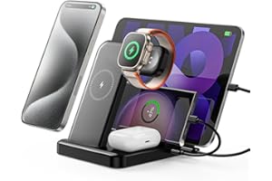 Intoval 5-in-1 Charging Station, for iPhones 15 Pro/15 Pro Max/15 and Androids, iPad Pro/Air/Mini, Apple Watch 9/Ultra 2/Ultra/8/7/7/SE, Wireless Charging Dock for Multiple Devices (G805, Black)