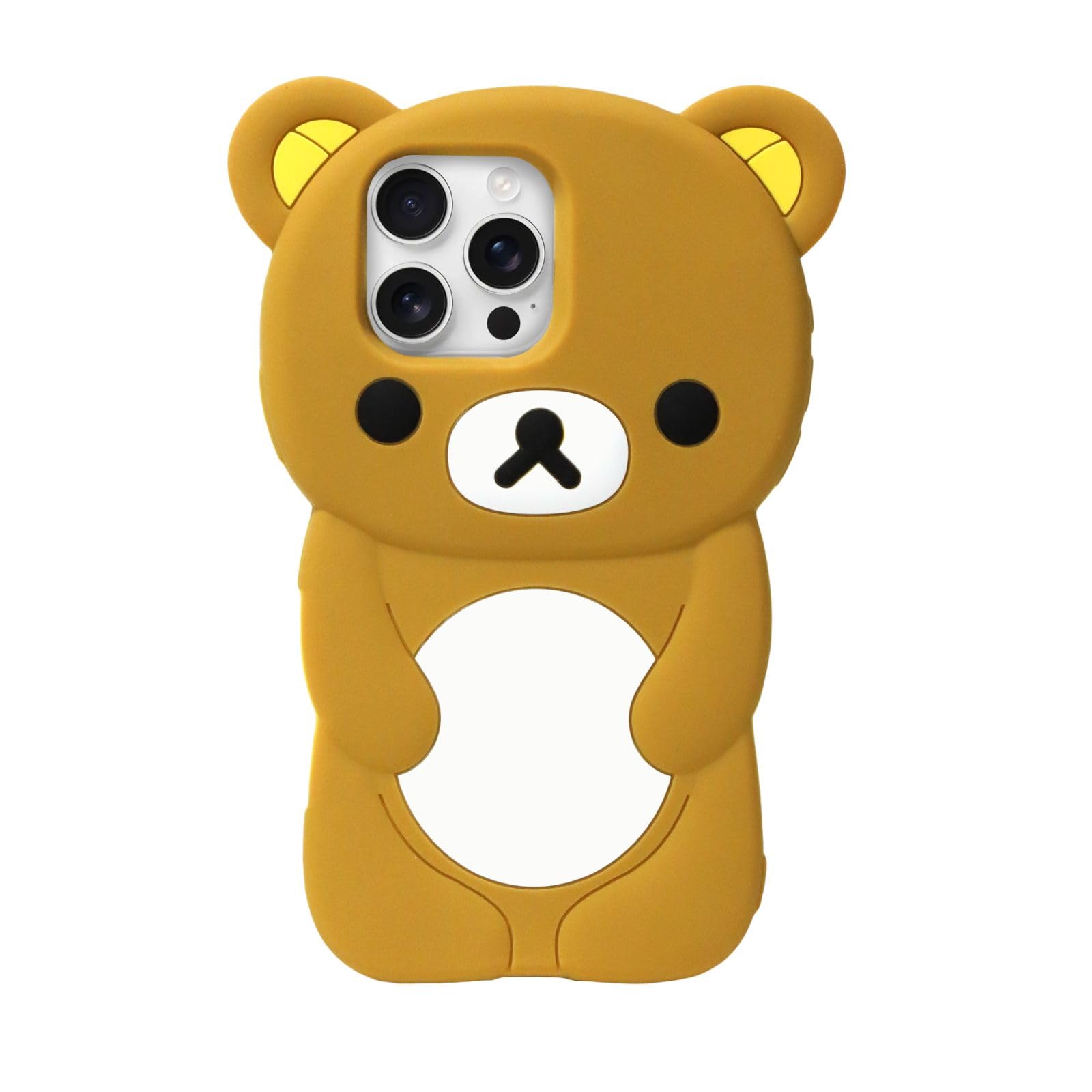 Photo 1 of IAIYOXI Soft Silicone Bear Case for iPhone 15 Pro Max, Cute 3D Cartoon Teddy Bear Designed, Protective Lovely Fun Adorable Fashion Phone Case, Kawaii Cover for Women Girls Kids, Brown