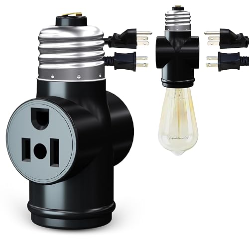 Light Socket Adapter, Convert E26 Light Socket to 3-Prong Outlet ...