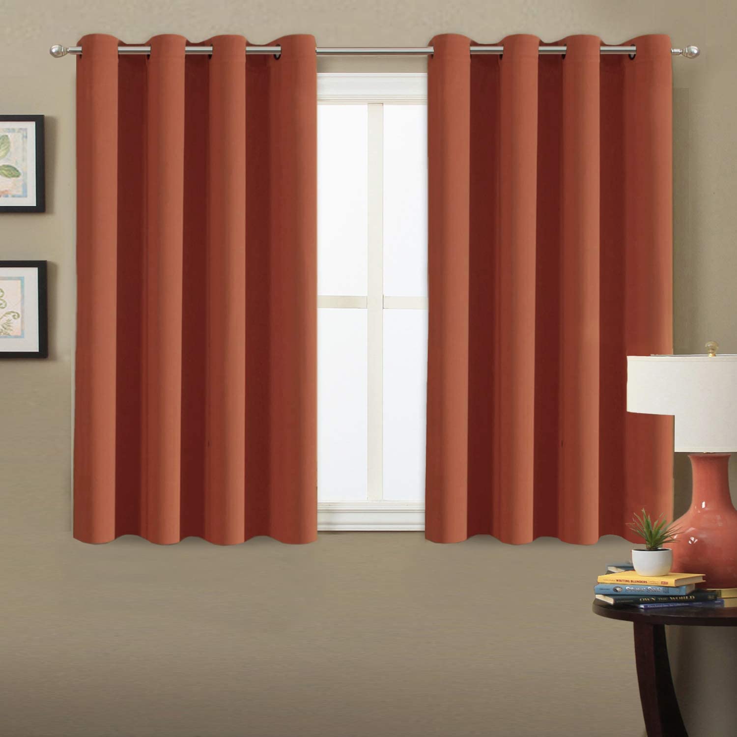Photo 1 of H.VERSAILTEX Blackout Curtain for Living Room Small Window Kitchen Blackout Curtains 45 inch Length Energy Saving Solid Grommet Blackout Drape, One Panel, Orange, 52" W x 45" L