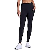 Avalanche Women's Fleece Hiking Leggings, Brushed Fleece Lined Yoga Pants with Pockets Squat Proof Full Length Legging Jet Black
