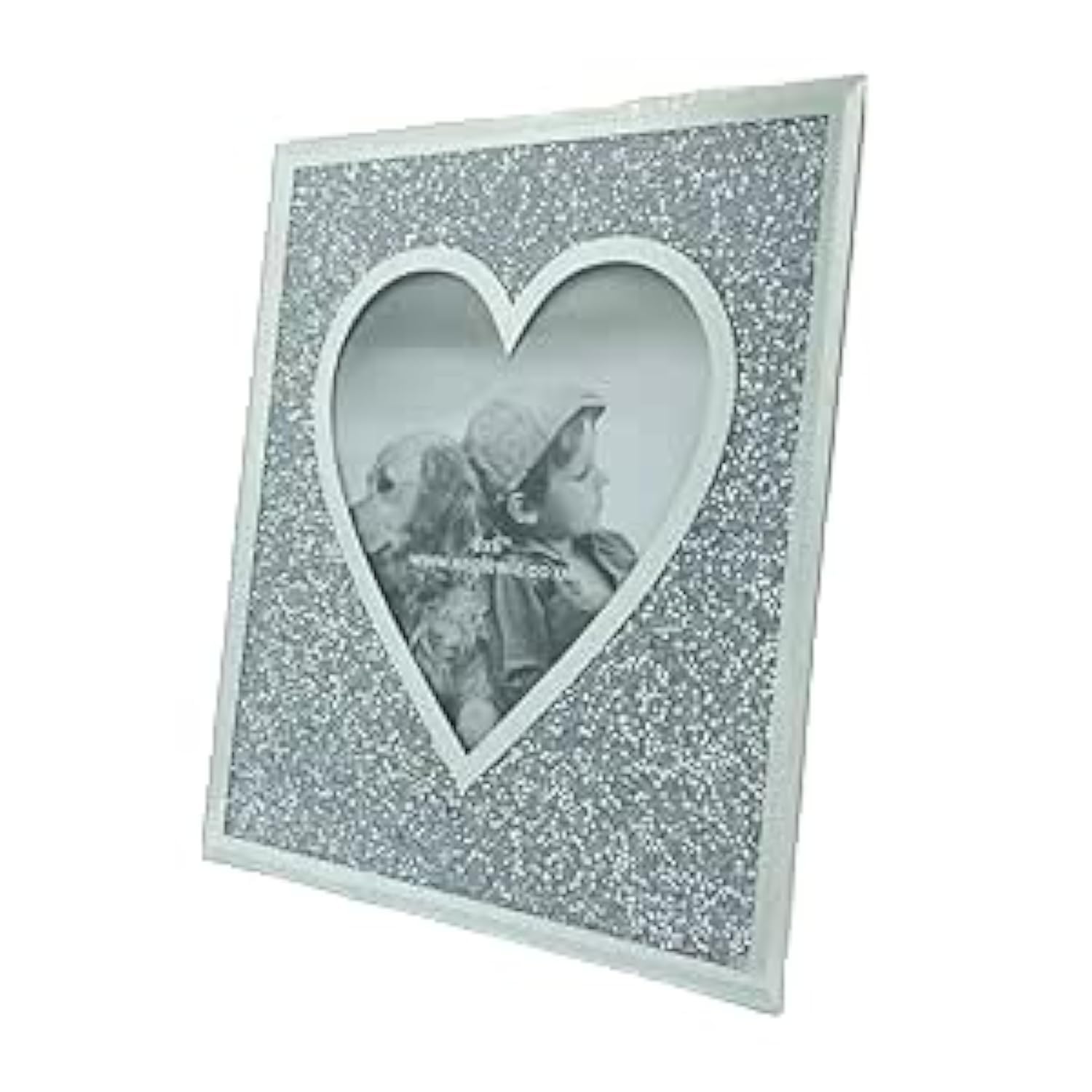 EagleWiz Silver Glitter Heart Crushed Diamond Jewel Crystal Mirror Glass Diamante Picture Frame Wedding Photo Frame 6" x 8"