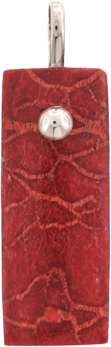 Rectangle Veined Red Sponge Coral 925 Sterling Silver Drop Pendant, 2"
