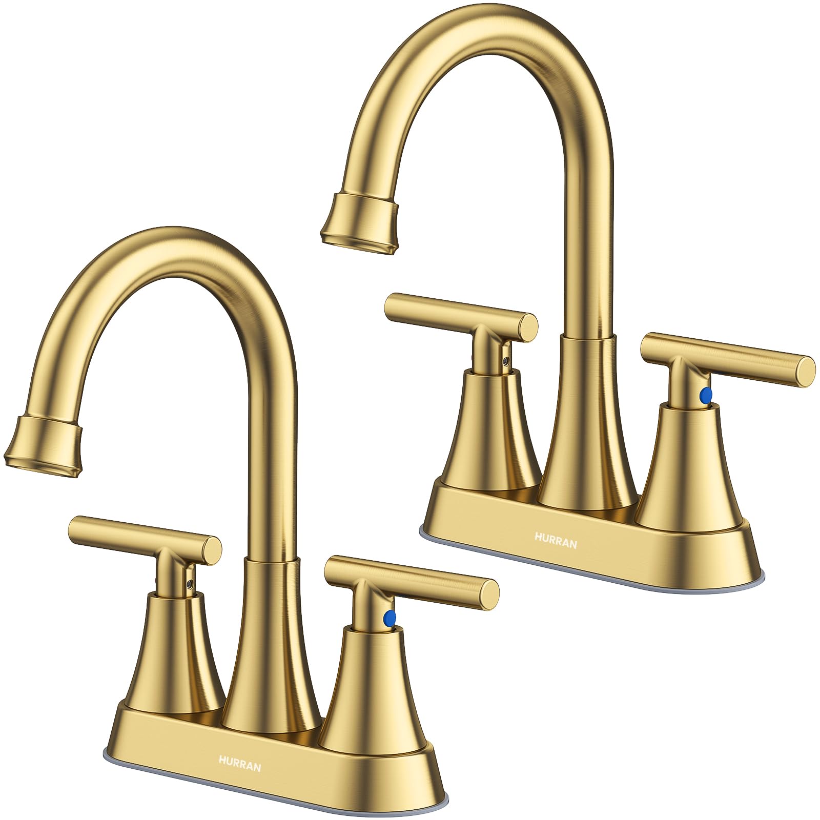 Photo 1 of (partial set) Bathroom Faucets for Sink 3 Hole, Hurran 4 inch Brushed Gold Bathroom Sink Faucet with Pop-up Drain and Supply Hoses, Stainless Steel Lead-Free Centerset Faucet for Vanity RV, 2 Pack
