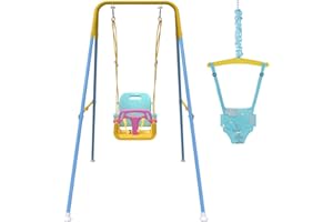 YOZOIA 2 in 1 Toddler Swing & Baby Jumper, Baby Bouncer Jumper with 4 Sandbags for Stability, Foldable Baby Swing Outdoor & Indoor Use, Easily Installable and Storable Swing Sets for Backyard